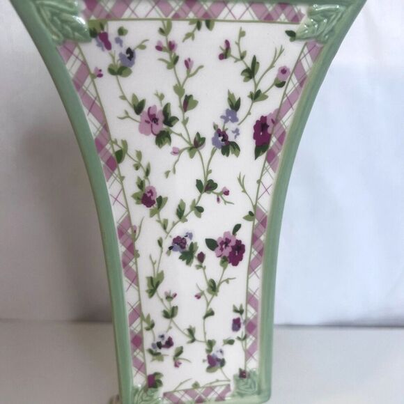 Laura Ashley FTD Floral Ceramic Square Pedestal Vase French Cottage Core Chintz - Picture 4 of 11